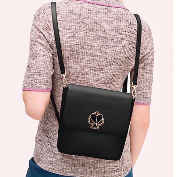 Kate Spade Black Leather ‘Make It Mine’ BACKPACK/CROSSBODY CUSTOMIZABLE LOCK EUC - Picture 7 of 17